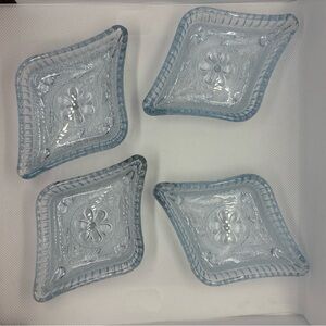 Lot of 4 Vintage Indiana Glass Light Blue Floral Trinket Dishes